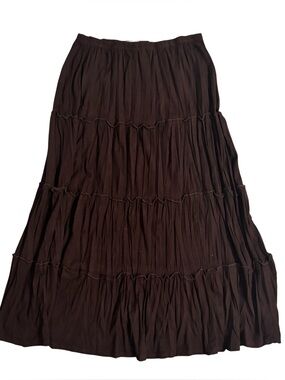 Chocolate Brown Boho Coastal Cowgirl Tiered Maxi Skirt Size Large